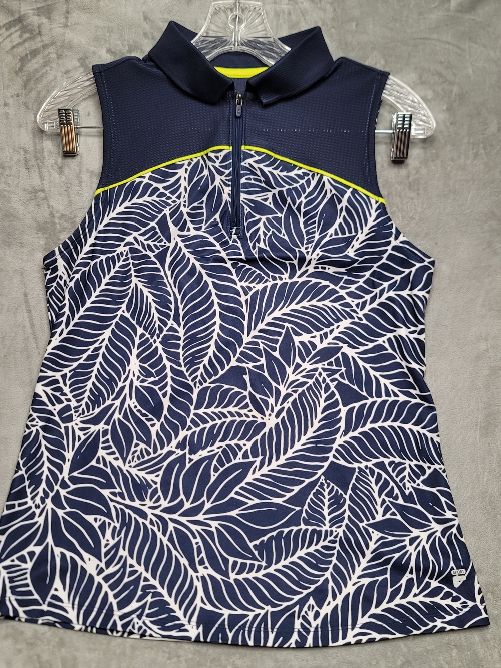 FILA Sport Women’s Sleeveless 1/4 Zip Collared Polo Blue White Floral XS
